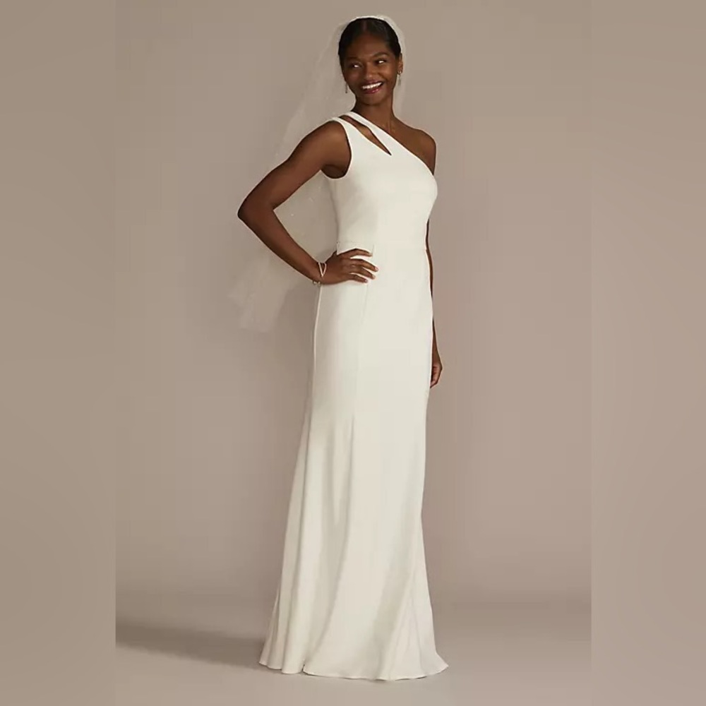 DB Studio bridal gown, trumpet style, one shoulder,soft white, size 12, NWT